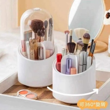 BOTIST Makeup Brush Holder Organizer with Lid 360 Rotating Dustproof Makeup Brushes Organizer for Vanity