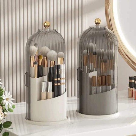 Makeup Brush Holder Organizer with Lid-360° Rotating Luxury Cosmetic Organizer Makeup Organizer Lipstick Eyebrow Pencil Holder for Vanity Desktop Bathroom Countertop