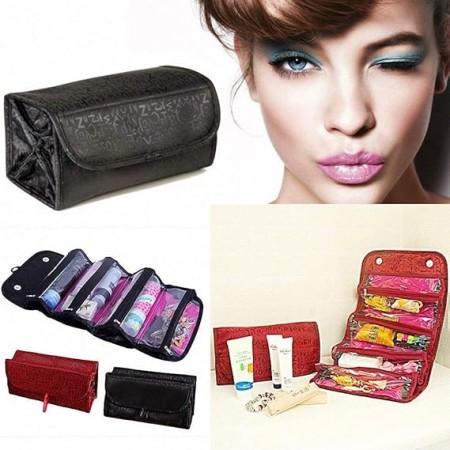 Tallin Cosmetic/Make up/Jewelry/Toiletry Roll-N-Go Roll up Fold-able Travel Bag Pouch Organizer, Black, Standard