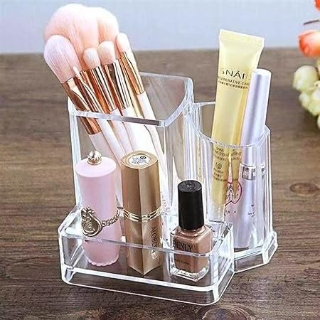 Organizer- - Makeup Brush Holder and Makeup Tool Holder, Clear Acrylic Lipstick Holder Manicure Vanity Tools 3 Sections for Table