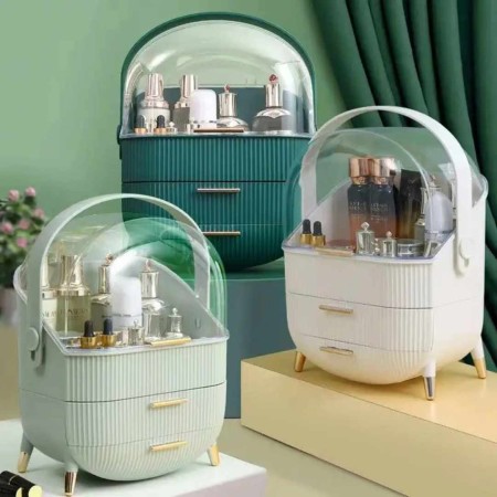 Makeup Organizer for Vanity, Cosmetics Skincare Organizers with Lid and Drawers, Cosmetic Display Cases for Countertop Bathroom Dresser