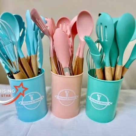 12Pcs Silicone Cooking Utensils Set Non-Stick Spatula Shovel Wooden Handle Cooking Tools Set - Complete Kitchen Arsenal With Versatile Utensil Set